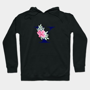 Watercolor Floral Letter Y in Navy Hoodie